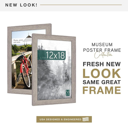 MCS Museum Poster Frame 12x18 Barnwood, Vertical & Horizontal Wall Hanging Large Picture Frame for Photos, Posters & Art Prints (1-Pack)