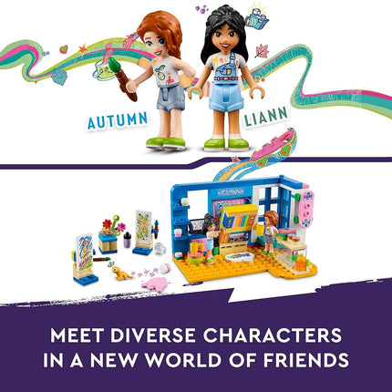 LEGO Friends Liann's Room, Art-Themed Bedroom Playset with Pet Gecko, Liann & Autumn Mini-Dolls, Collectible Toy for Kids, Girls and Boys Aged 6 Plus, Small Gift Idea, 2023 Characters 41739