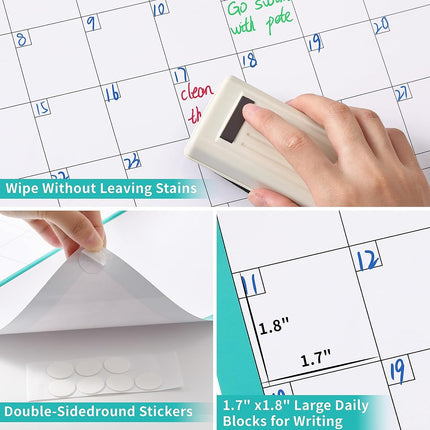 Large Dry Erase Calendar for Wall - Undated 12 Month Wall Calendar, 37”×58", Yearly Wall Calendar Dry Erase, Erasable & Reusable Calendar with 15 Round Stickers, Green Large Wall Calendar Dry Erase