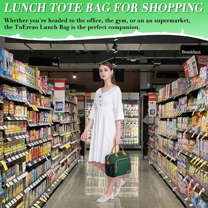 TuErCao Insulated Lunch Bag Lunch Box for Women Men for Work Travel Leakproof Portable Soft Cooler for Beach Picnic, Green