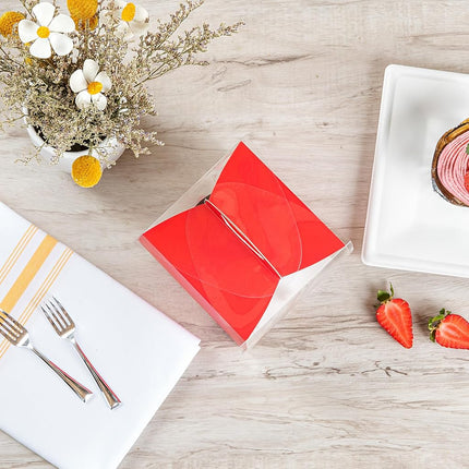 Restaurantware-4 Inch x 4.25 Inch Individual Cupcake Boxes, 100 Disposable Cupcake Display Boxes - with Handle, Bird Accent, Clear Plastic Single Cupcake Containers, for Weddings Or Birthdays