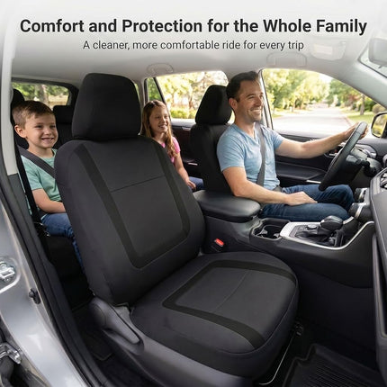 FH Group Car Seat Covers Front Set in Cloth for Low Back Car Seats with Removable Headrest, Universal Fit, Automotive Washable for SUV, Sedan, Van Black