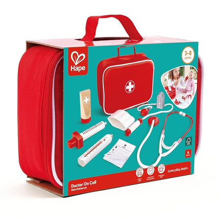 Hape Doctor Kit for Kids - 7-Piece Pretend Play Wooden Medical Set with Stethoscope and Medical Tools - Educational Toy Hospital Playset for Children Ages 3+ (22cm)