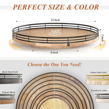 AMH 12-Inch Farmhouse Oak Lazy Susan Organizer