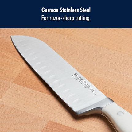 HENCKELS Forged Accent Razor-Sharp 7-inch Hollow Edge Santoku Knife, White Handle, German Engineered Informed by 100+ Years of Mastery