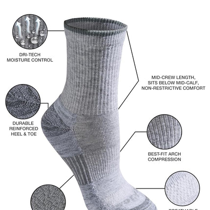 Dickies Women's Dri-tech Advanced Moisture Wicking Mid-Crew Socks, Available in M-l (6,12 Pairs), Grey Assorted (6 Pairs), L