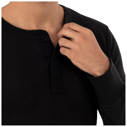 Fruit of the Loom Men's Recycled Waffle Thermal Underwear Henley Top (1 and 2 Packs), Black/Greystone Heather, Large