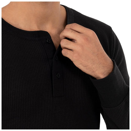 Fruit of the Loom Men's Recycled Waffle Thermal Underwear Henley Top (1 and 2 Packs) Pajama, Black, Large