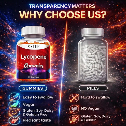 VAITE Lycopene Supplements for Men & Women 75mg Gummies - Antioxidant | General Wellness | Supports Skin & Vision | Daily Vitality | Plant-Based, Sugar-Free, 60 Vegan Gummy Chews, Non-GMO, Chewables