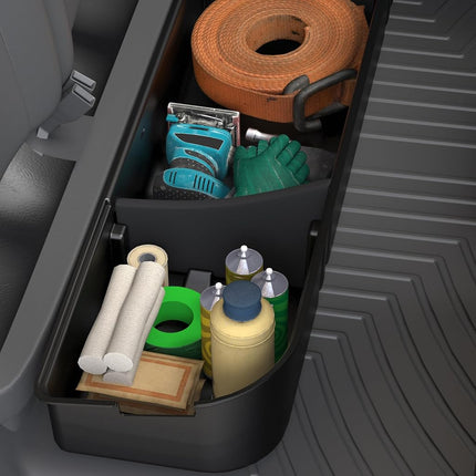Rangement sous siège oEdRo pour Ford F150 (2015-2025) SuperCrew/Crew Cab et F-250/350/450/550 (2017-2024) Super Duty, boîte de rangement et organisateur d'outils améliorés sous le siège arrière du F-150