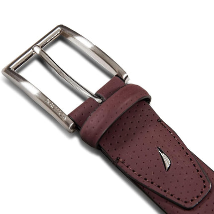 Nautica Men's Dress Leather Belt for Suits and Pants | Classic | Business | Fashion | Adjustable | Metal Buckle, Perforated Dress - Zinfandel, 34"