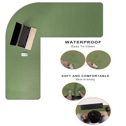 Mydours L-Shaped Computer Desk Pad 115x115x40cm, PU Leather Corner Office Desk Blotter Table Workstation Writing Mat Gaming Mouse Pad for Home and Office (Green)