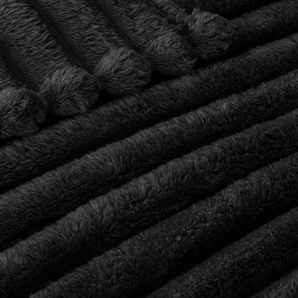 Exclusivo Mezcla Striped Jacquard Bed Blanket Double Size, Black