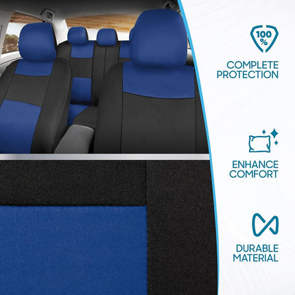 BDK PolyPro Car Seat Covers Full Set in Blue on Black – Front and Rear Split Bench Seat Covers, Easy to Install, Car Accessories for Auto Trucks Van SUV