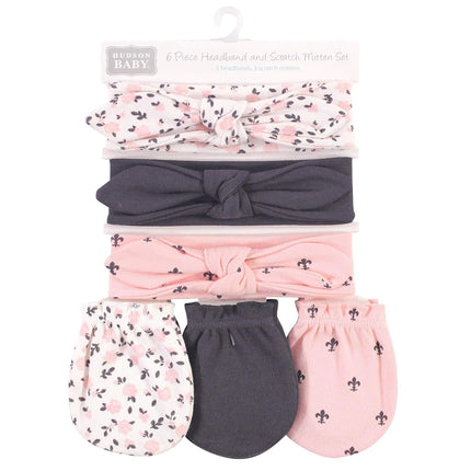 Hudson Baby Baby Girls' Cotton Headband and Scratch Mitten Set, Watermelon, 0-6 Month