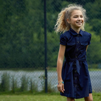 French Toast Girls' Twill Safari Shirtdress, Navy, 6 Plus