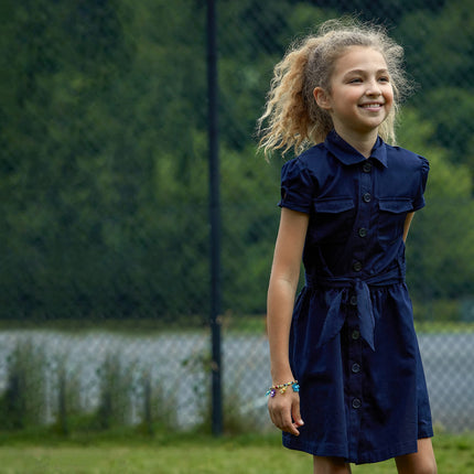 French Toast Girls' Twill Safari Shirtdress, Navy, 6 Plus