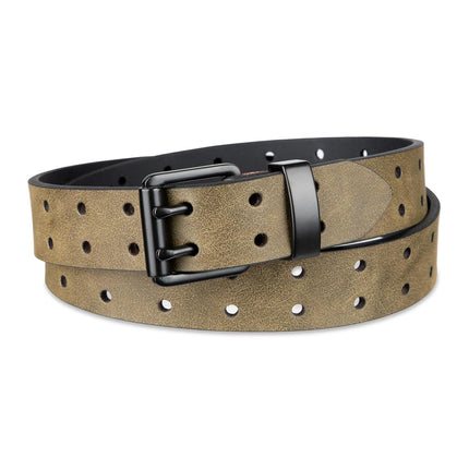 Dickies mens Double Prong Fully Adjustable Leather BeltBelt, Olive Perforated, Medium (34-36)