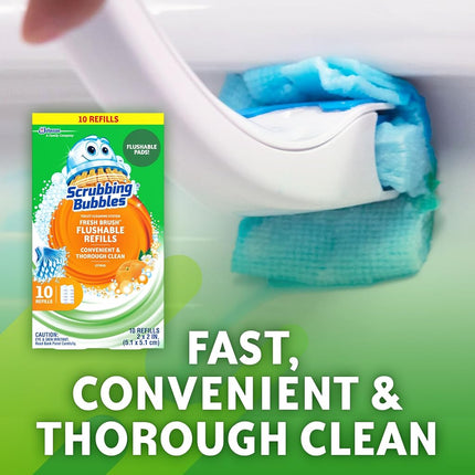 Scrubbing Bubbles Fresh Brush Toilet Cleaning System, Flushable Refill, 10 ct
