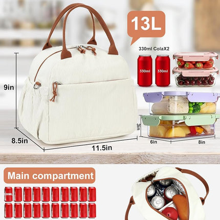 Bluboon Lunch Bag for Women Men Cute Corduroy Lunch Tote Bags Reusable Insulated Lunch Box Large Capacity Reusable Insulated Cooler for Work Picnic or Travel