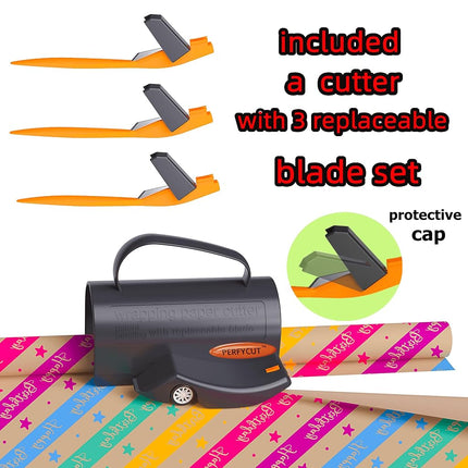 PERFYCUT Wrapping Paper Cutter with 3 Replaceable Blade Sets for Birthday Paper Gift Wrapping Paper Roll Cutter and Christmas Wrapping Paper Cutter Tool Tube Holder Dispenser Slidding Trimmer Slicer.