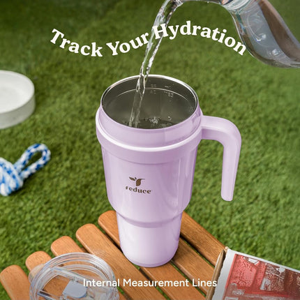 Reduce 40 oz Tumbler with Handle - Vacuum Insulated Stainless Steel Mug with Sip-It-Your-Way Lid and Straw - Keeps Drinks Cold up to 34 Hours - Sweat Proof, Dishwasher Safe, BPA Free - OG Lilac Bud