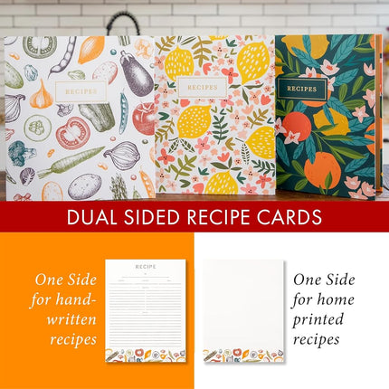 Jot & Mark 3 Ring Recipe Binder 8.5" x 11" | Full-Page with Clear Protective Sleeves and Color Printing Paper for Family Recipes (8.5"x11" Recipe Binder, Autumn Harvest)