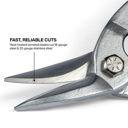 Metal Shears, Aviation Snips with Wire Cutter, Left Curvature Klein Tools 1200L