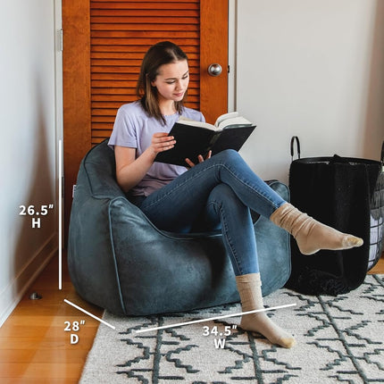 Big Joe Hug Bean Bag Chair, Basalt Blue, Vegan Suede, Kids and Teens, 3 feet