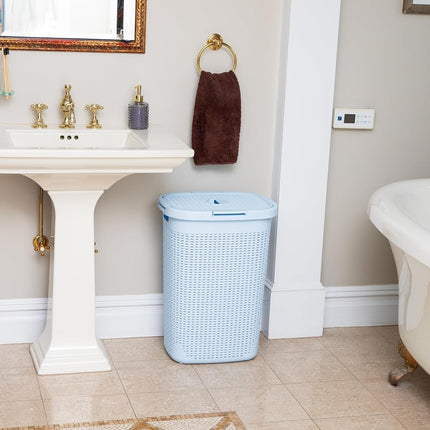 Mind Reader Slim Laundry Hamper with Lid, 60L Tall Clothes Basket, Narrow Tapered Design for Bathrooms, Closets and Laundry Rooms, Plastic, 2 Pack, Ivory