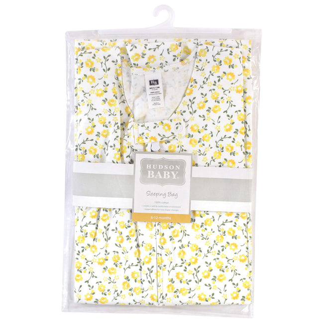 Hudson Baby Unisex Baby Cotton Sleeveless Wearable Sleeping Bag, Sack, Blanket, Yellow Flower, 12-18 Months