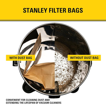 Stanley 25-1230 4-5 Gallon Disposable Filter Bag for Wet/Dry Vacuums, 3-Pack