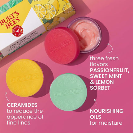 Burt's Bees Back to School Gifts, 5 Dorm Products for College Students, 3 Lip Mask Set Overnight Intensive Treatment Revives for All Day Hydration, Passion Fruit & Chamomile, Sweet Mint, Lemon Sorbet