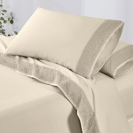 Modern Threads Pacific Coast Textiles 3 PIECE CROCHET LACE MICROFIBER SHEET SET LINEN TWIN, Microfibre