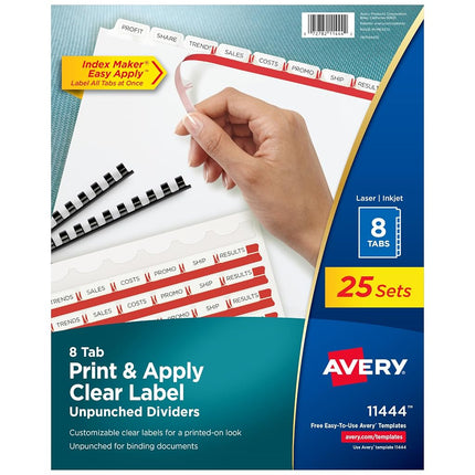 Index Maker Clear Label Unpunched Divider, 8-Tab, Letter, White, 25 Sets