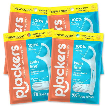 Plackers Twin-Line Dental Floss Picks, 75 Count (P