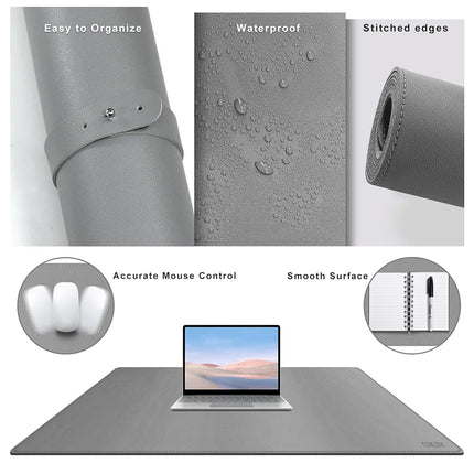 Cacoy 100x60cm PU Leather Desk Mat on Top of Desk, Computer Desk Pad for Keyboard and Mouse Writing Mat for Office and Home (Grey)