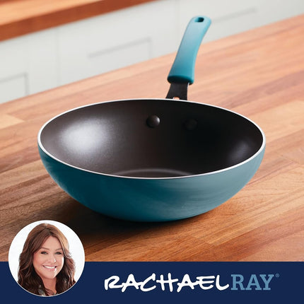 Rachael Ray Cook + Create Sartén/Wok Antiadherente para Saltear, 10.5 Pulgadas, Azul Agave