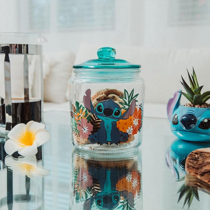 Silver Buffalo Disney Lilo & Stitch Glass Snack Jar Container With Lid | 6 Inches Tall