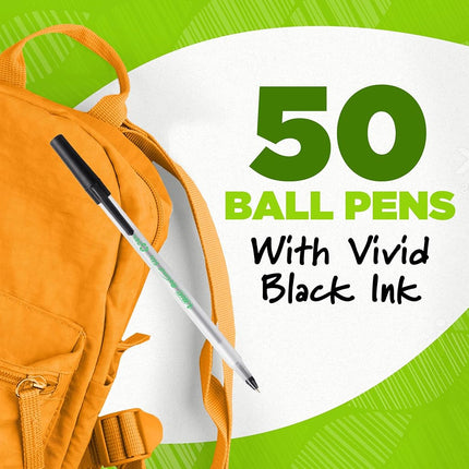 Bic Ecolutions Round Stic Ballpoint Pen, Medium Point (1.0mm), Black, 50-Count