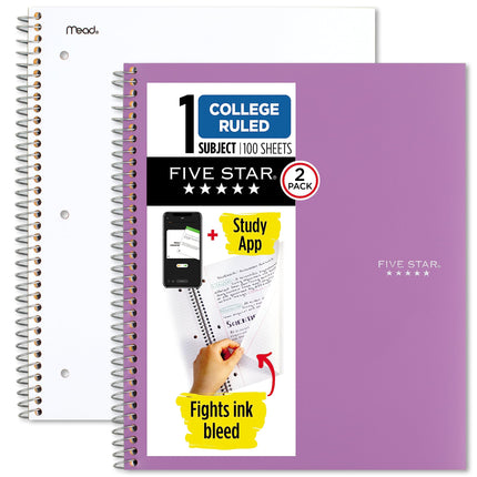 Five Star Spiral Notebooks + Study App, 2 Pack, 1 