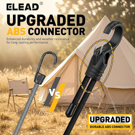 32-Piece Adjustable Bungee Cords with Hooks, 24" 32" 48" Carabiner Bungee Cords Heavy Duty Outdoor, 10" Mini Cord Straps, 8" Canopy Tarp Ball Ties, 157" Shock Cord with Storage Bag