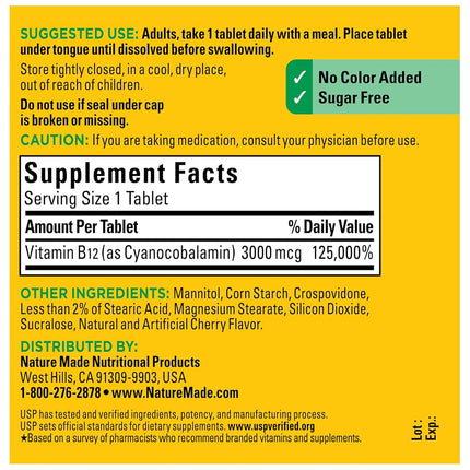 Nature Made Vitamin B-12 3000 MCG Sublingual, 40 Count
