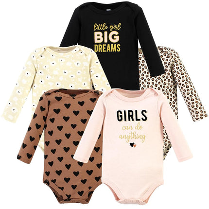 Bodysuits de manga larga de algodón unisex Hudson Baby, Cinnamon Hearts, Preemie, paquete de 5 Cinnamon Hearts, Preemie
