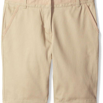 Nautica Girls' Big School Uniform - Bermuda ajustada de sarga, color caqui, talla 12