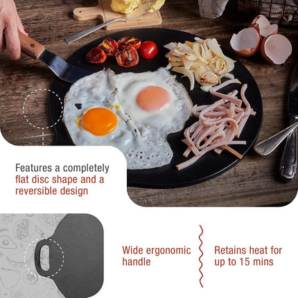 Victoria 15-Inch Cast-Iron Tawa Dosa Pan, Pizza Pan with a Loop Handle, Crepe Pan Preseasoned with Flaxseed Oil, Made in Colombia,Black