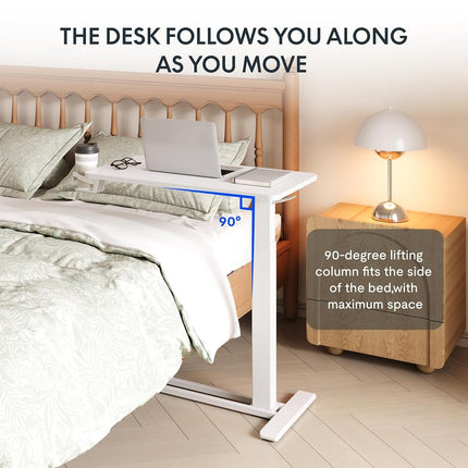 FLEXISPOT H7 Pneumatic Mobile Overbed Table 80 x 45 cm, White