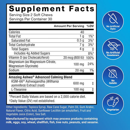 Force Factor Amazing Ashwa Complete Calm Support with KSM-66 Ashwagandha, Like Ashwangandha Gummies to Promote Calm & Relaxation with Magnesium & L-Theanine, Blueberry Pomegranate, 60 Soft Chews