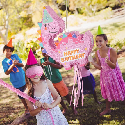 VinTS Dinosaur Piñata, Dino Piñata with Blindfold Bat for Party,Pink