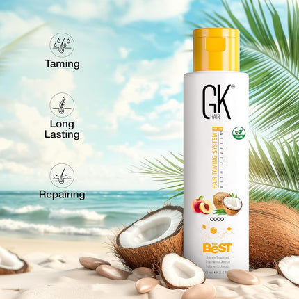 GK HAIR Global Keratin The Best Smoothing Keratin Hair Treatment - Professional Brazilian Complex Blowout Straightening For Silky Smooth & Frizz Free Hair - (THE BEST COCO 3.4 fl.oz/100ml)